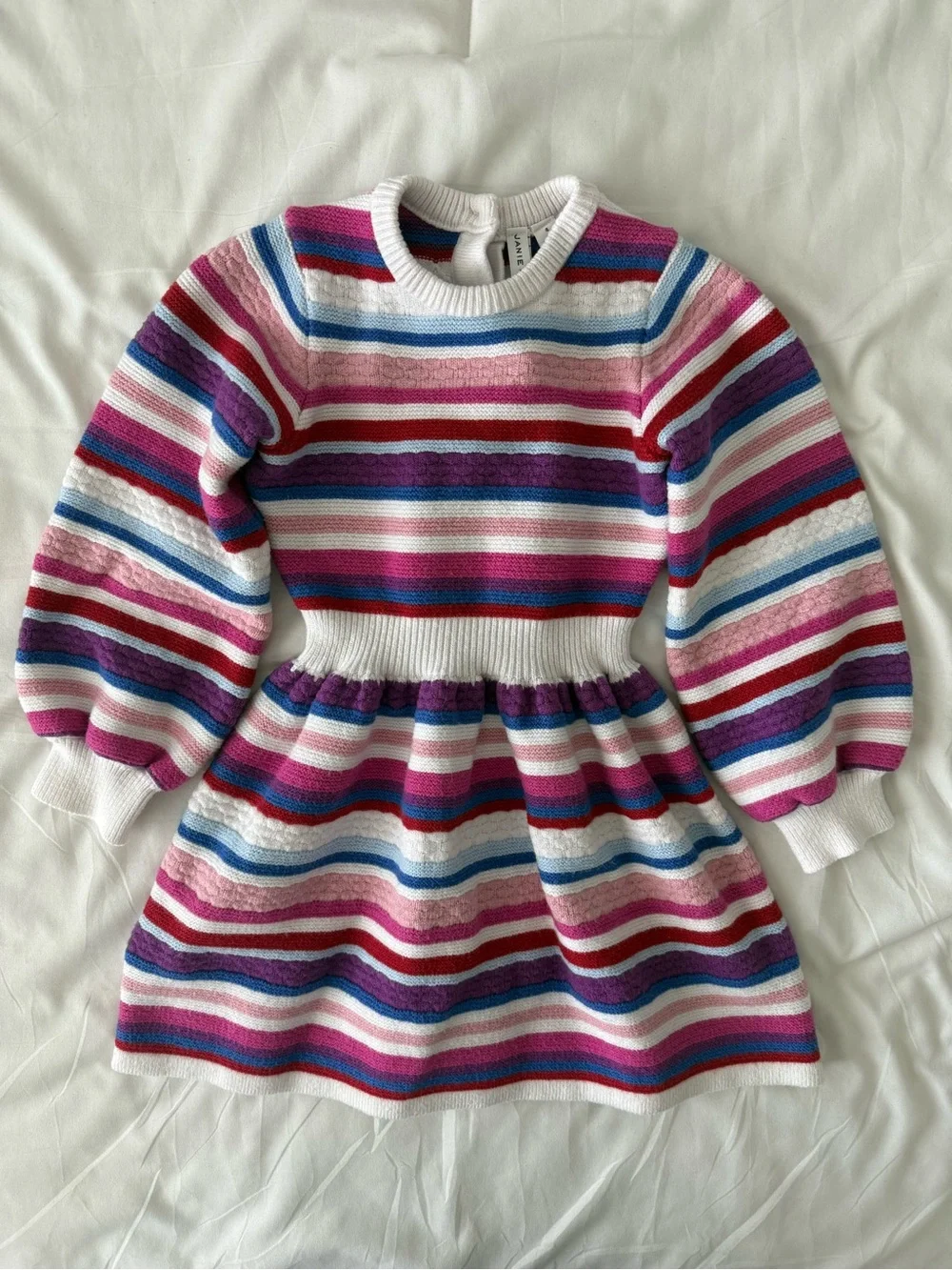 Janie and Jack Amara Striped Sweater Dress 4 Years Balloon Sleeve Pink Blue Knit